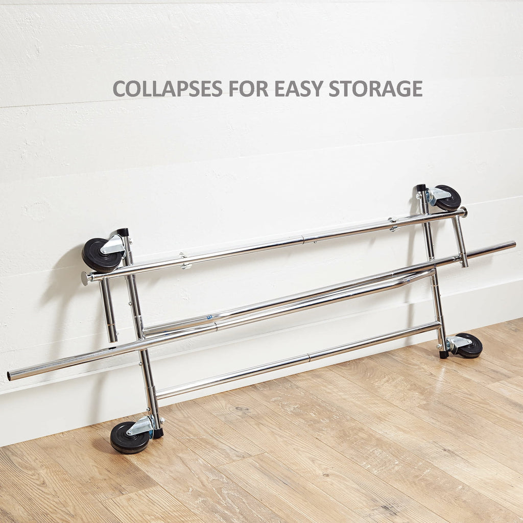  Heavy Duty Garment Drying Clothes Rack - Adjustable Height, Folding, Rolling, Metal, Silver - Closet Organization