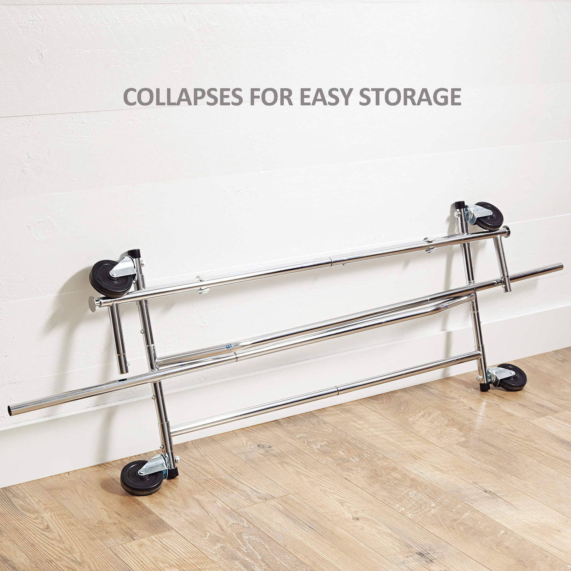  Heavy Duty Garment Drying Clothes Rack - Adjustable Height, Folding, Rolling, Metal, Silver - Closet Organization