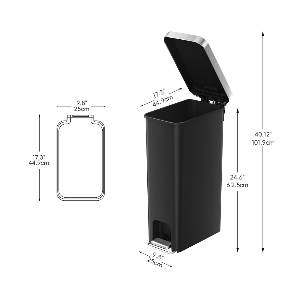  Slim Kitchen Trash Can, 10.5 Gallon Plastic Step Garbage Bin with Soft Close Lid, Black