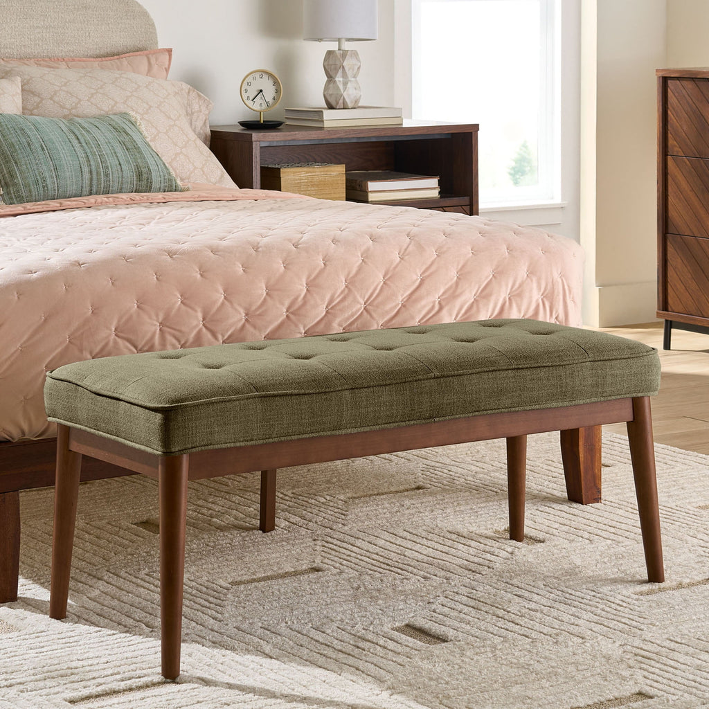  Colton 44" Upholstered Accent Bench, Olive