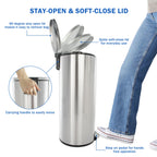  Kitchen Trash Can, 7.9 Gallon Stainless Steel Round Step Garbage Bin with Soft Close Lid, Silver