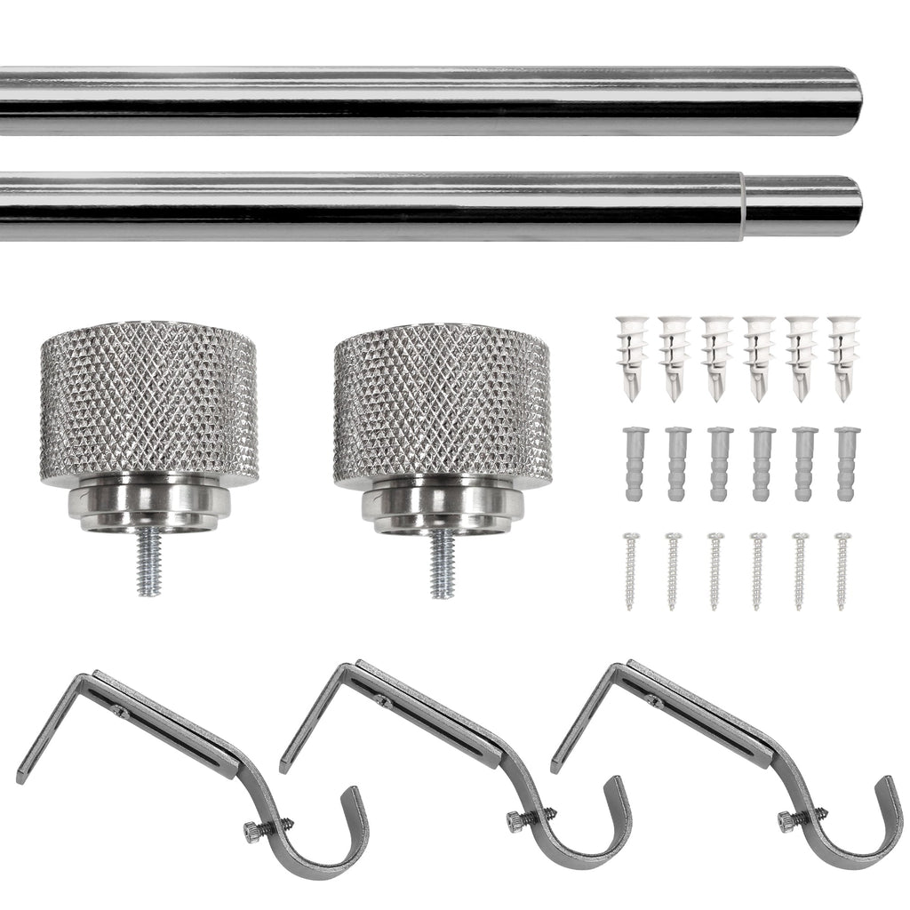 1" Satin Nickel Knurled Cylinder Curtain Rod, 42-120"