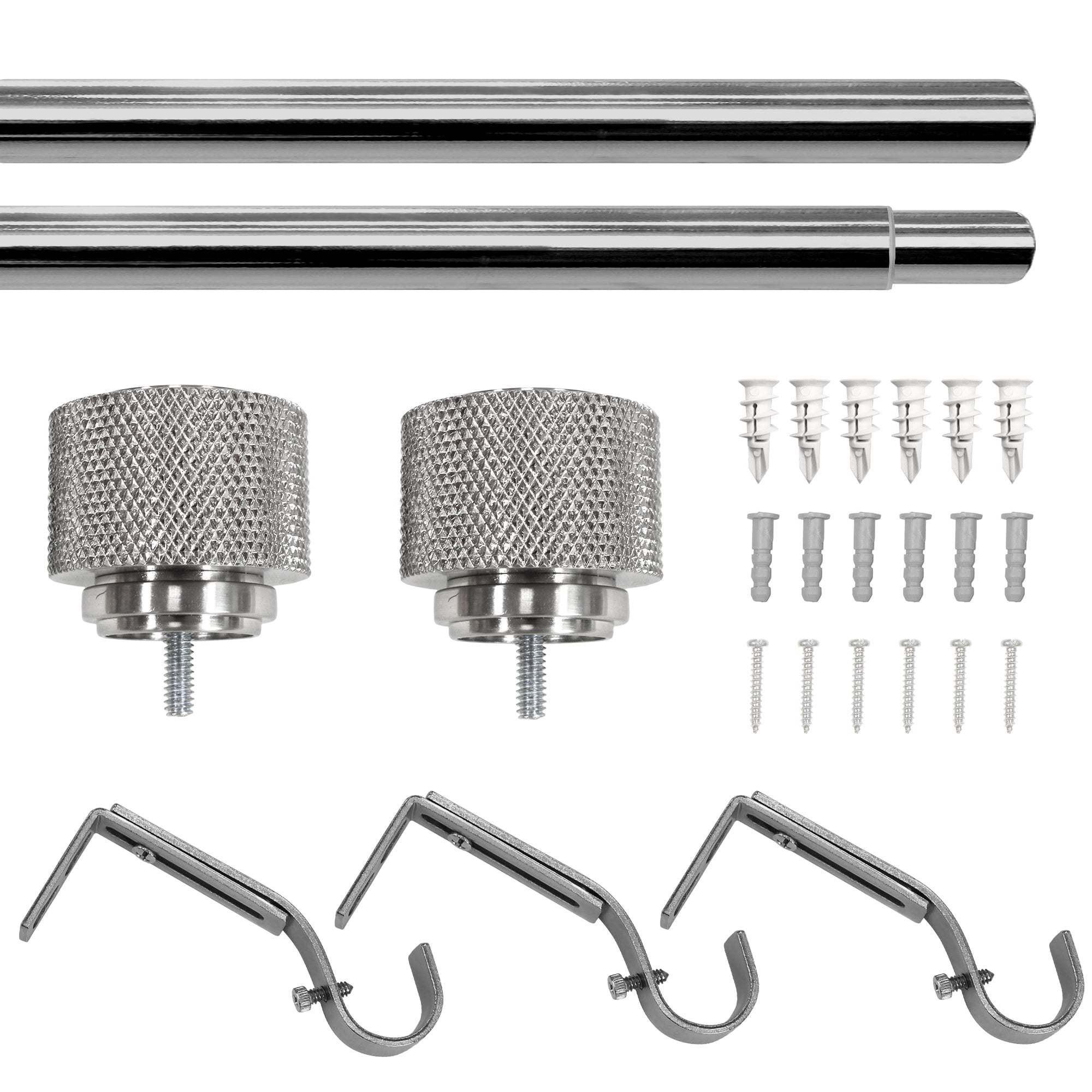  1" Satin Nickel Knurled Cylinder Curtain Rod, 42-120"