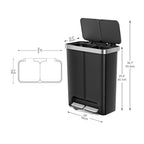  Kitchen Recycle Trash Can, 16 Gallon Plastic Dual Compartment Step Garbage Bin, Black