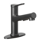  Pull-Out Bathroom Sink Faucet with Pop-up Drain and Optional Deckplate, Matte Black