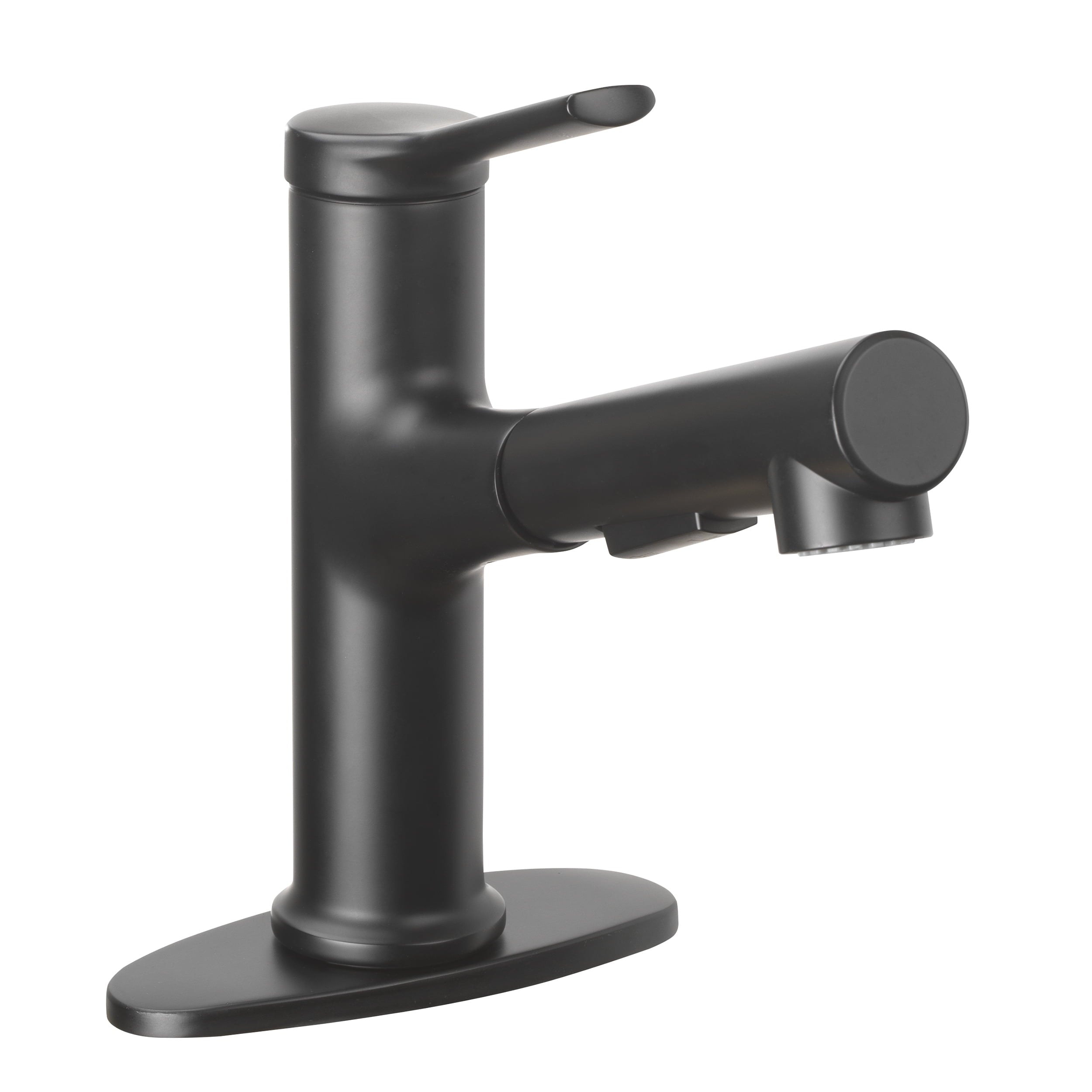  Pull-Out Bathroom Sink Faucet with Pop-up Drain and Optional Deckplate, Matte Black
