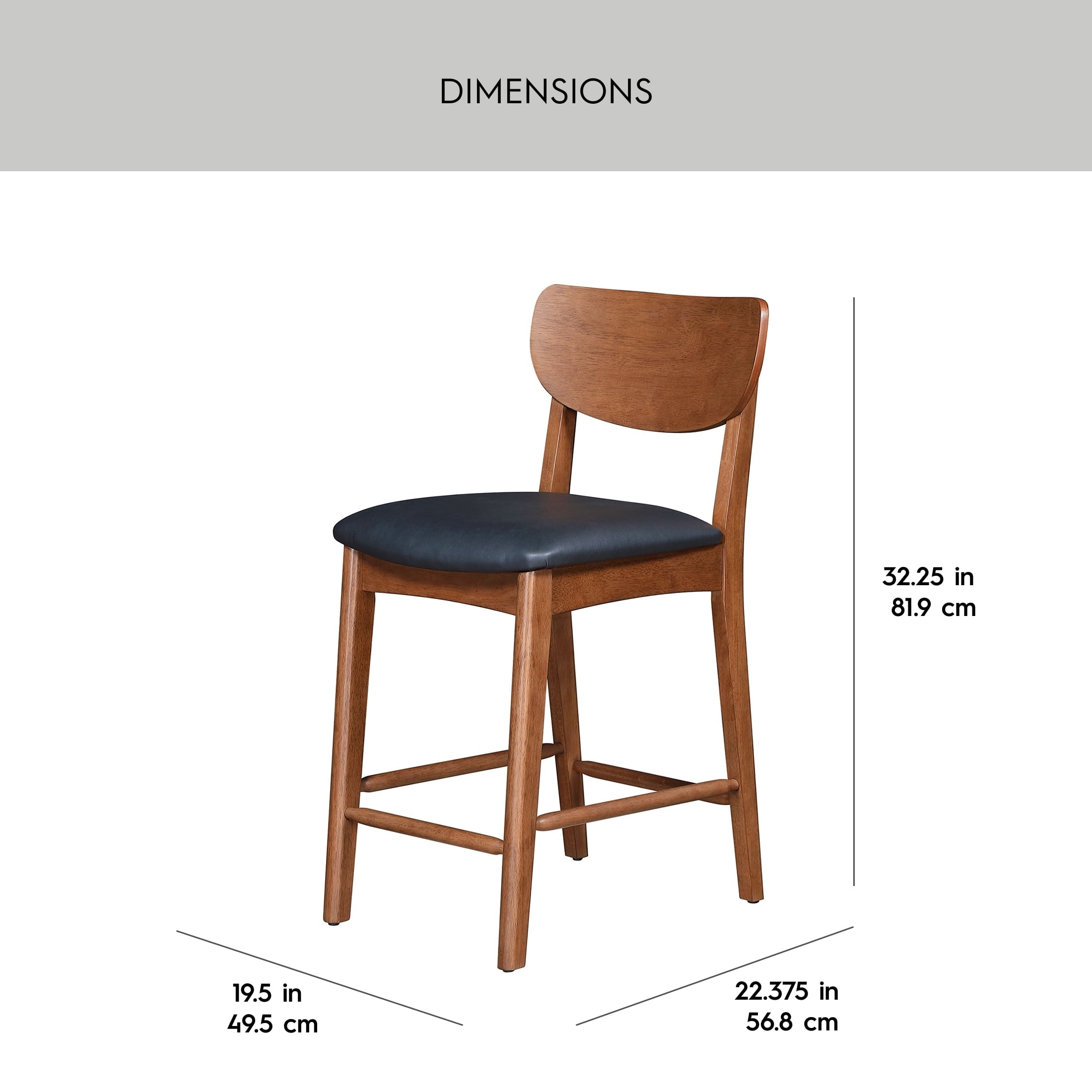  Greyson Counter Height Stools, Black Faux Leather Seat, Set of 2