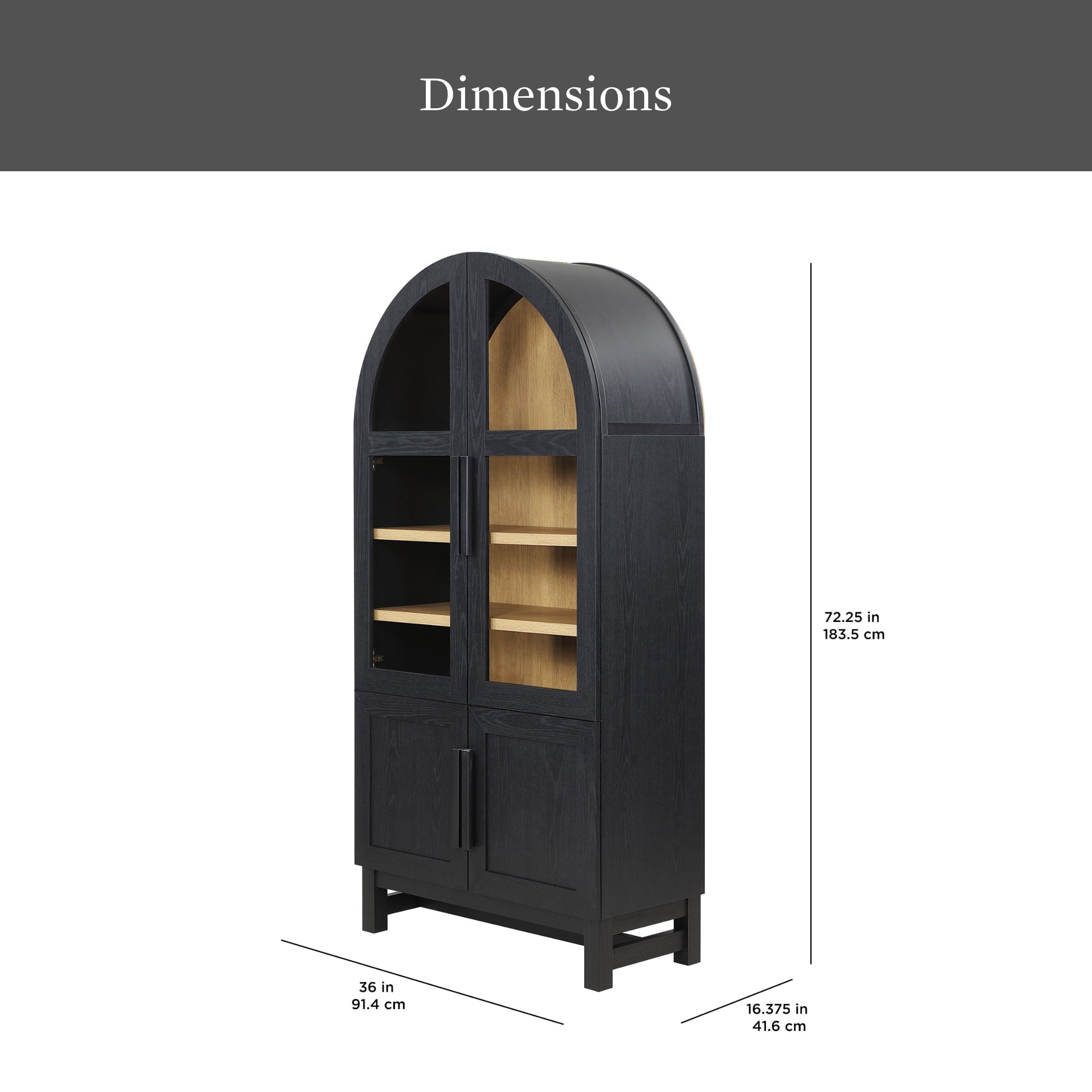  Juliet Kitchen Rounded Arch Cabinet, Rich Black