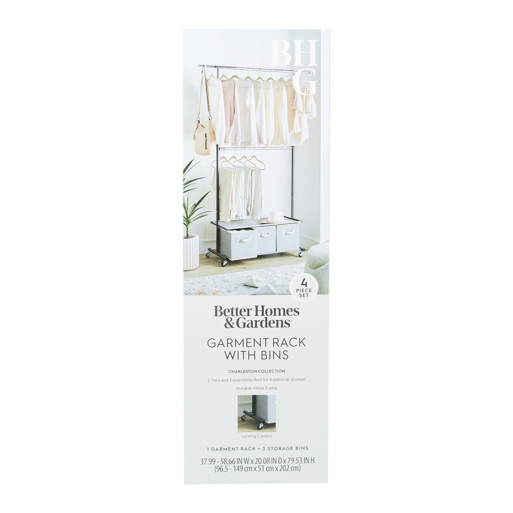  2-Tier Metal Rolling Garment Rack with 3 Drawer Closet Organizer, Gray
