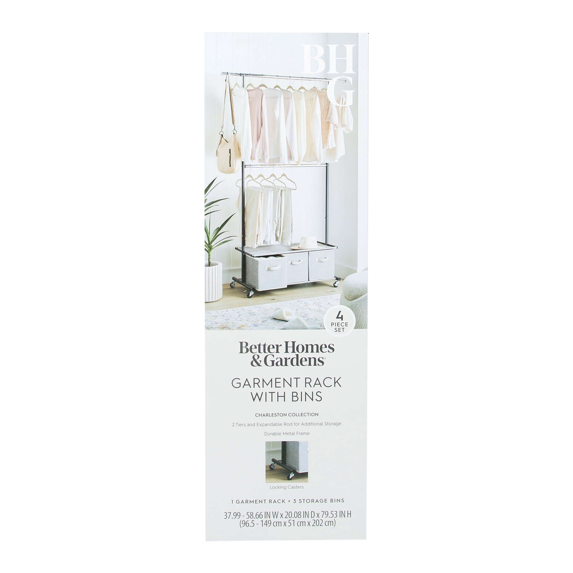  2-Tier Metal Rolling Garment Rack with 3 Drawer Closet Organizer, Gray