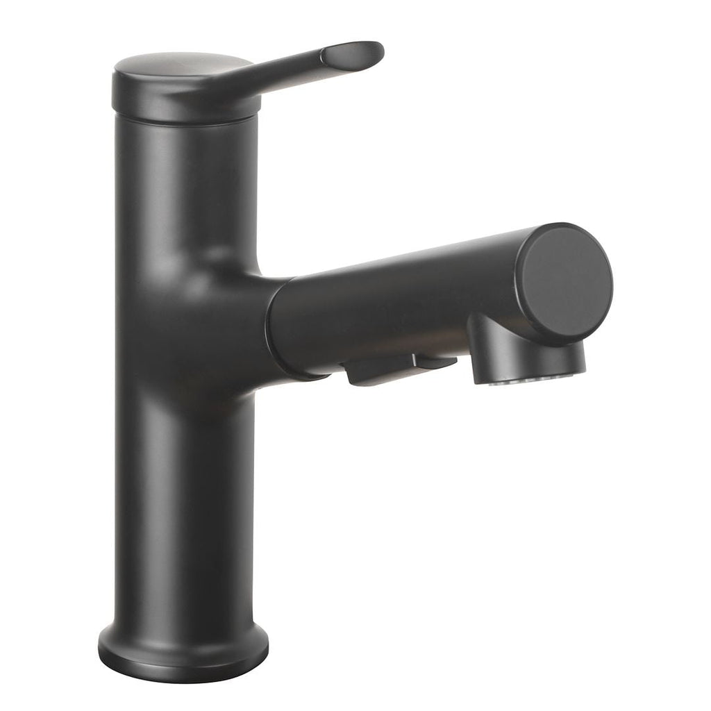  Pull-Out Bathroom Sink Faucet with Pop-up Drain and Optional Deckplate, Matte Black