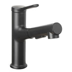  Pull-Out Bathroom Sink Faucet with Pop-up Drain and Optional Deckplate, Matte Black