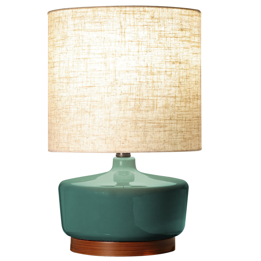  17" Tall Modern Mid-Century Ceramic Table Lamp with Wood Base