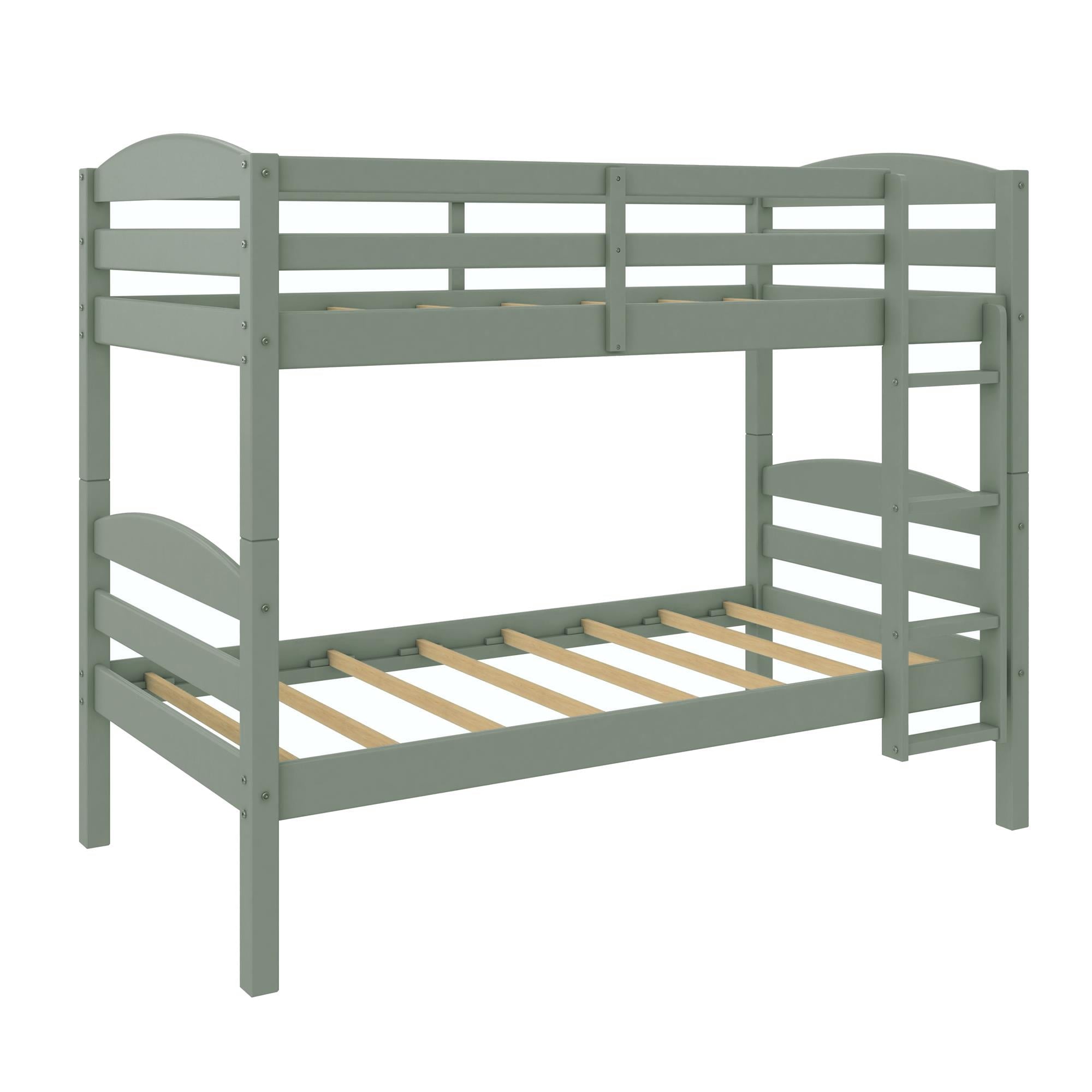 (2 pack)  Leighton Kids Solid Wood Twin-over-Twin Convertible Bunk Bed with Ladder and Guardrails, Sage Green