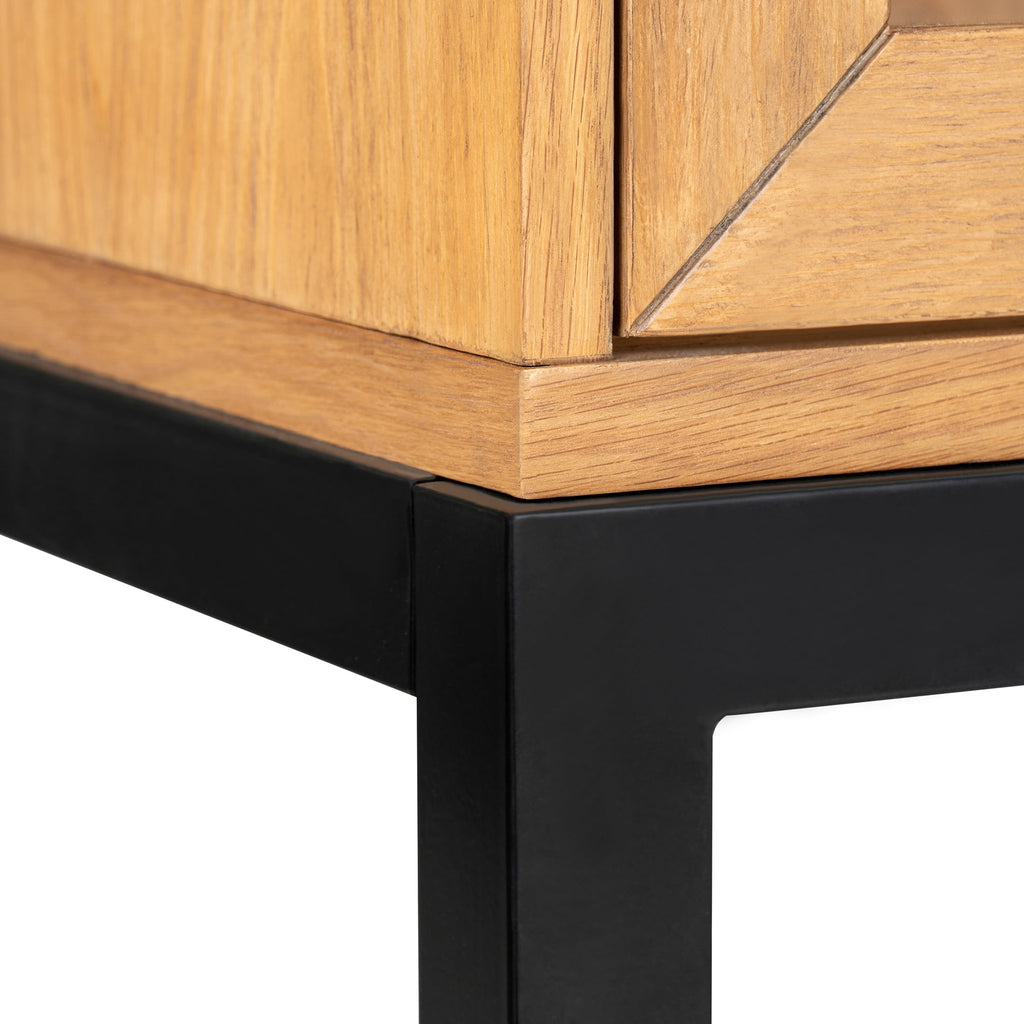  Ezra China Cabinet, Light Honey Finish and Black Stand