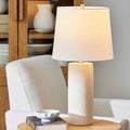  23"H Natural Stone Look Ceramic Table Lamp with Tapered White Linen Shade