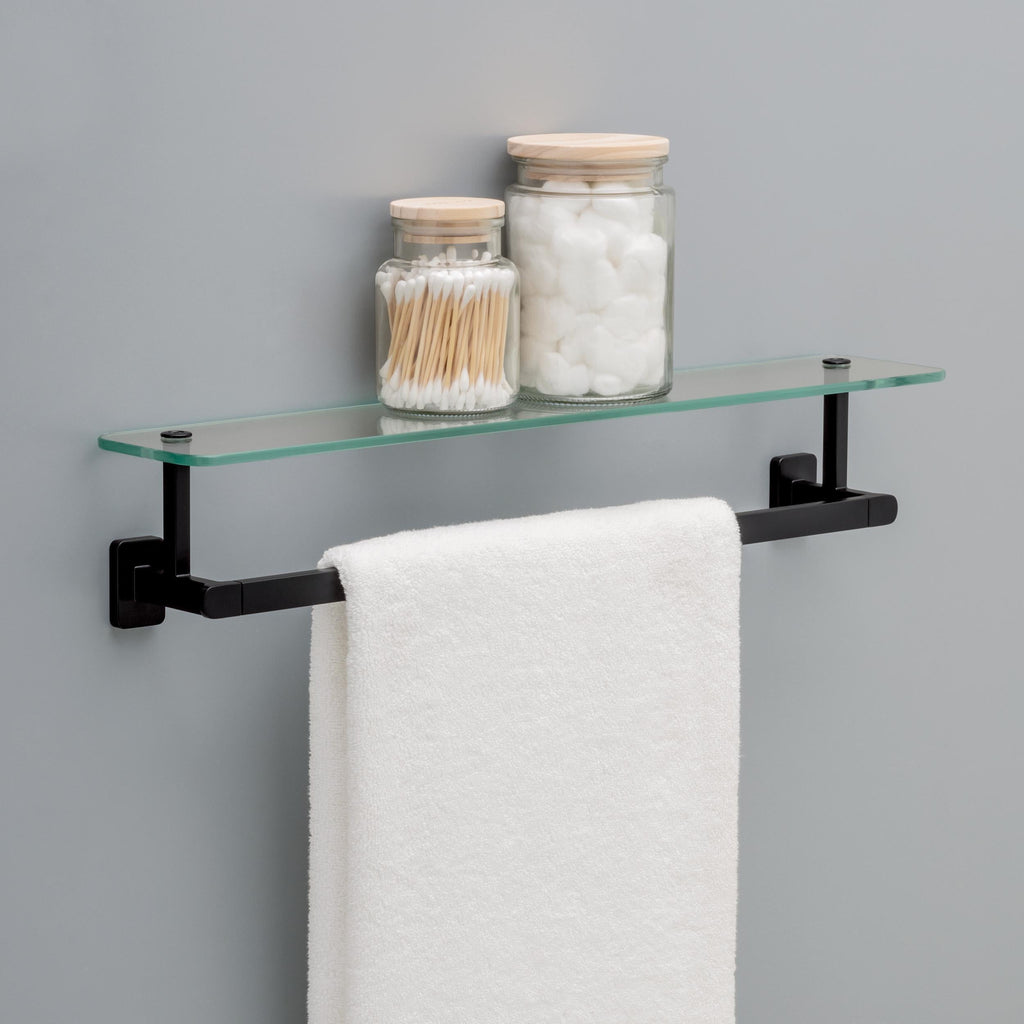  Alden 18" Towel Bar with Glass Shelf in Matte Black