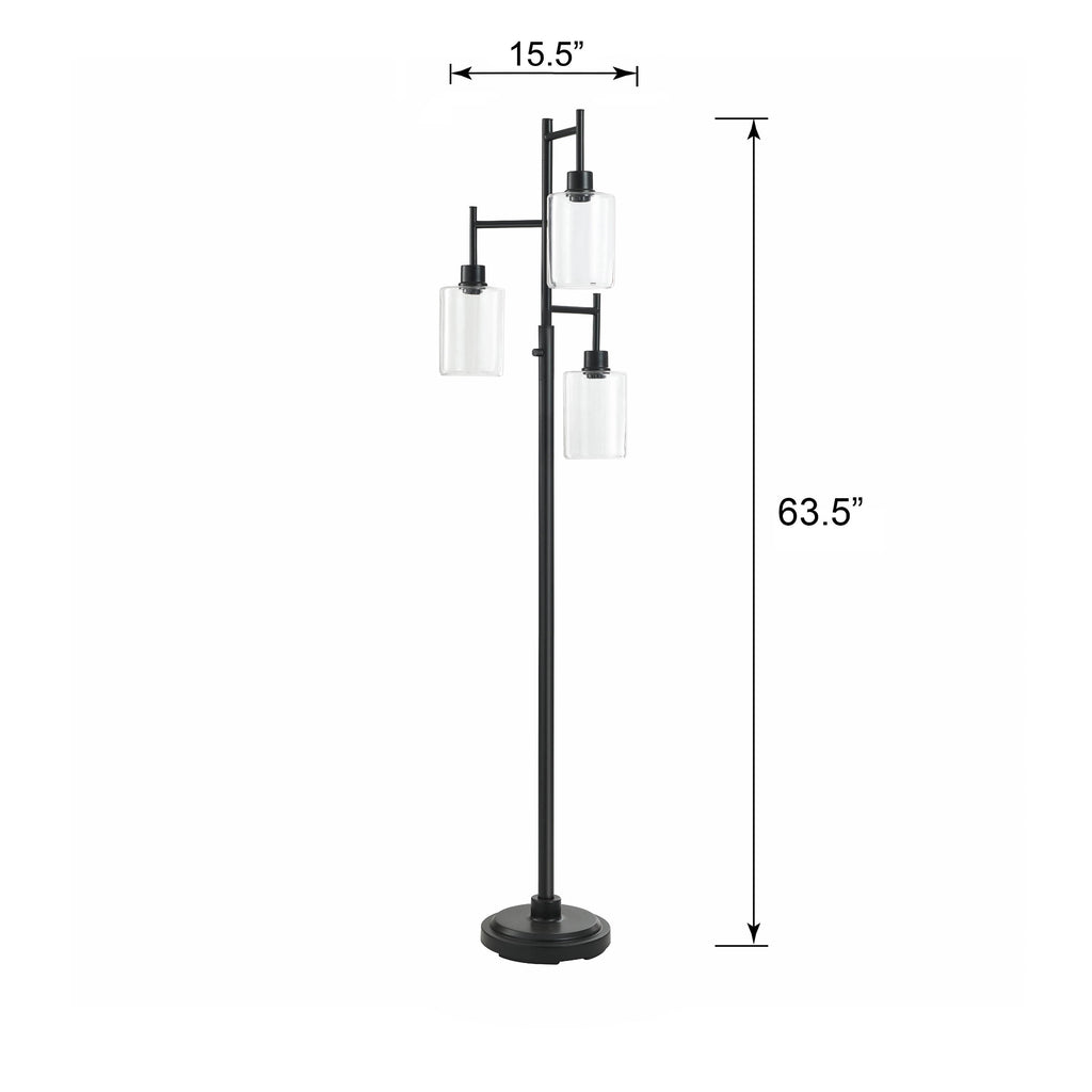  63.5 in 3 Light Contemporary Black Floor Lamp Clear Glass