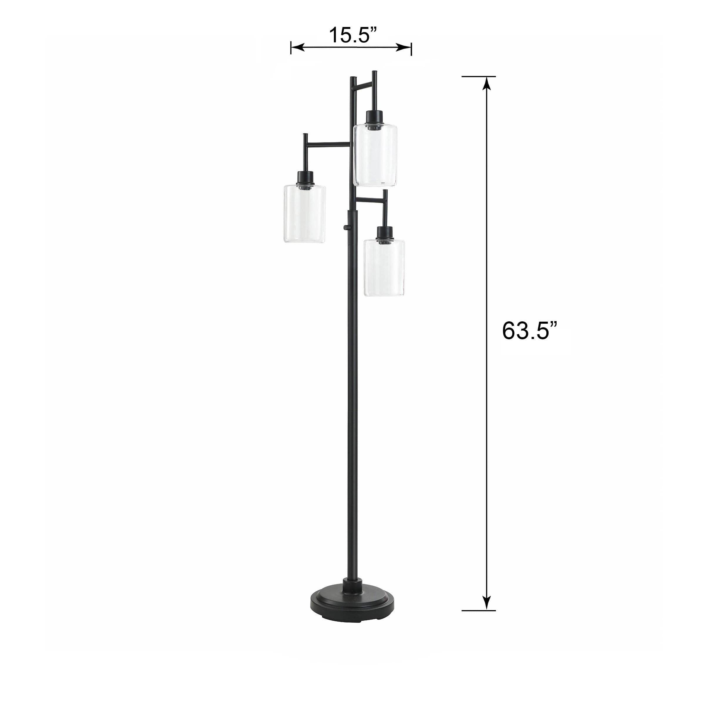  63.5 in 3 Light Contemporary Black Floor Lamp Clear Glass