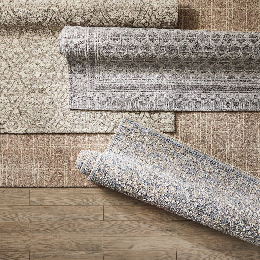  Beige Plaid Wool Indoor Area Rug, 7'10"x9'10"
