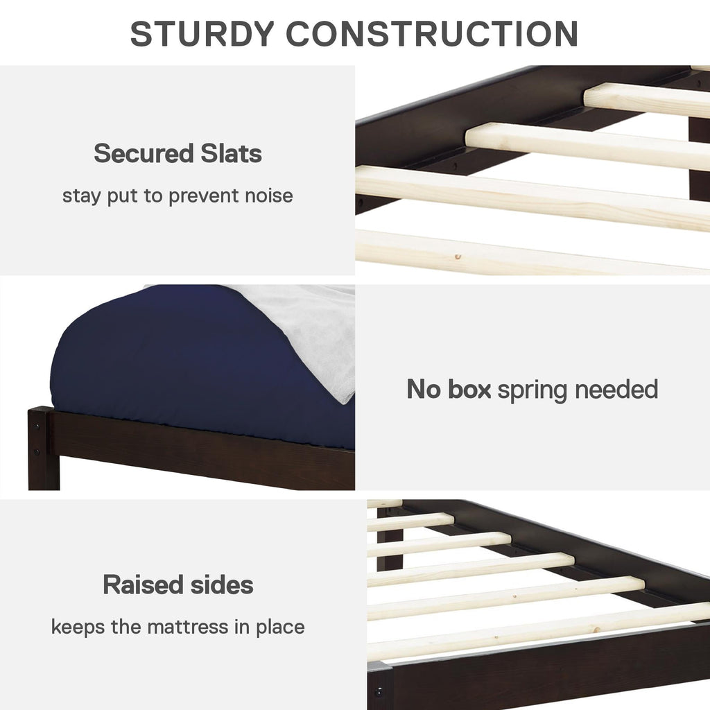  Leighton Kids Twin Size Bed, Wood Platform Bed Frame, Espresso