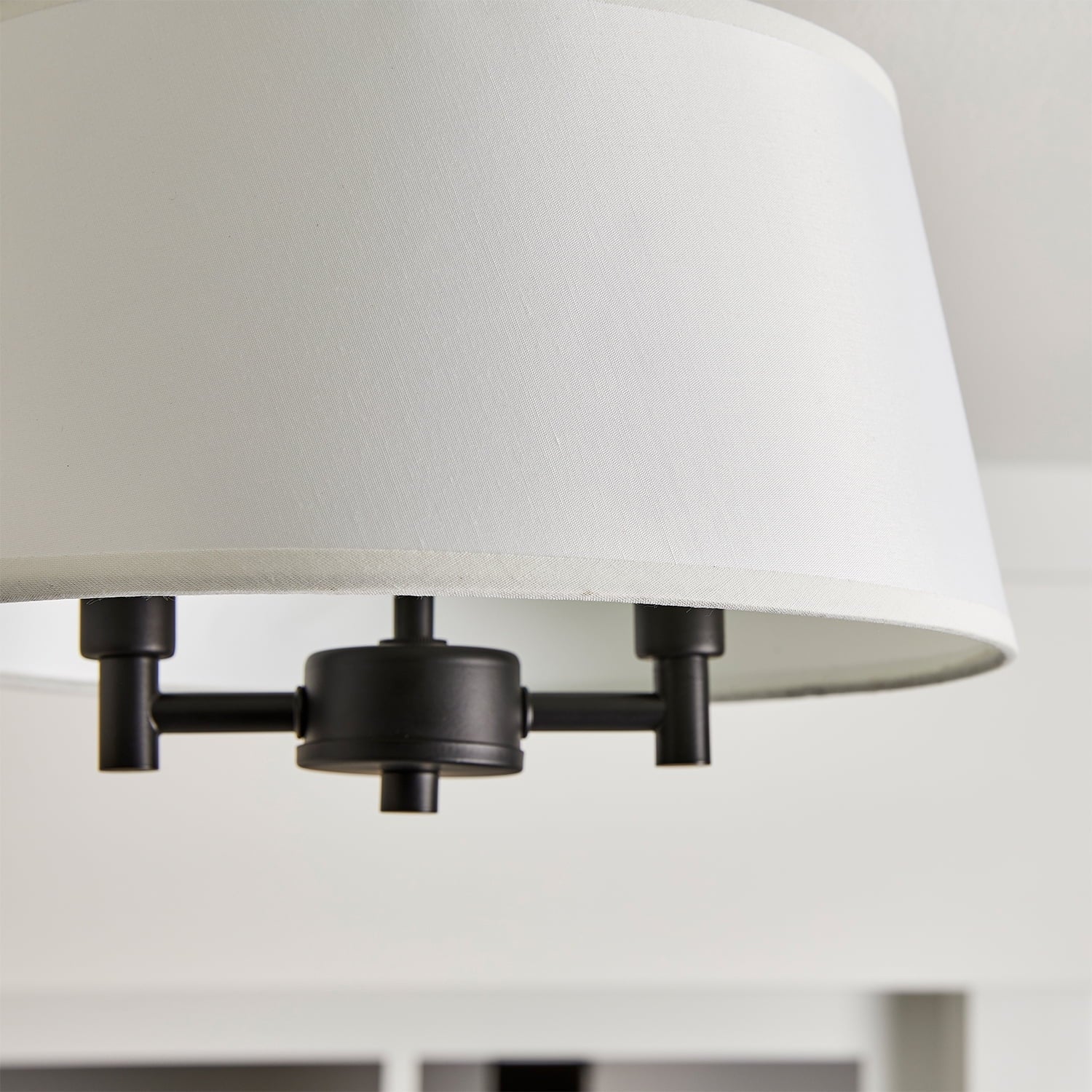  2-Light Matte Black Indoor Flush Mount Light, Fabric Shade, Bulbs Included