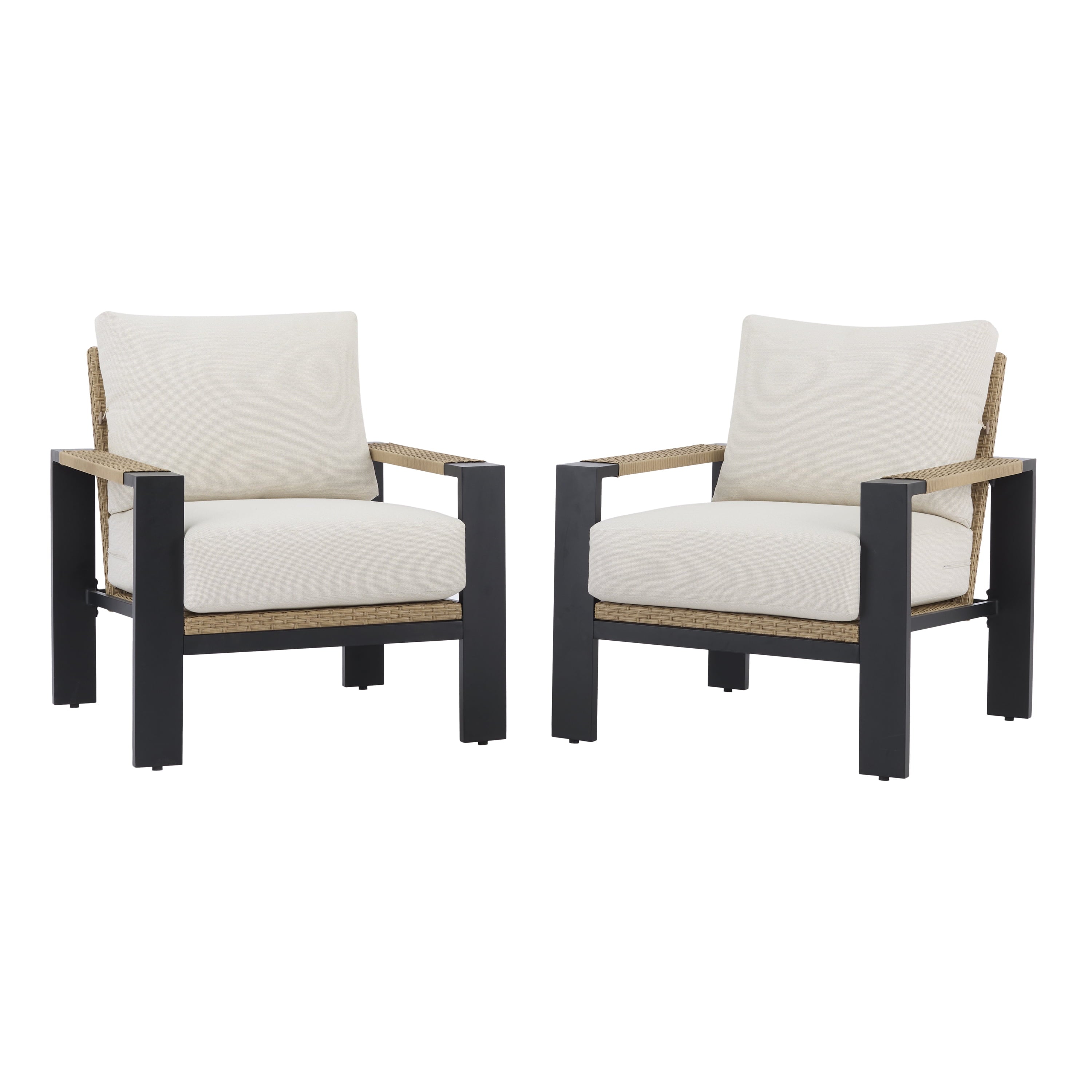  Ventura 2-Piece Outdoor Wicker Chat Chair, Beige