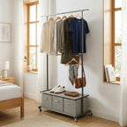  2-Tier Metal Rolling Garment Rack with 3 Drawer Closet Organizer, Gray