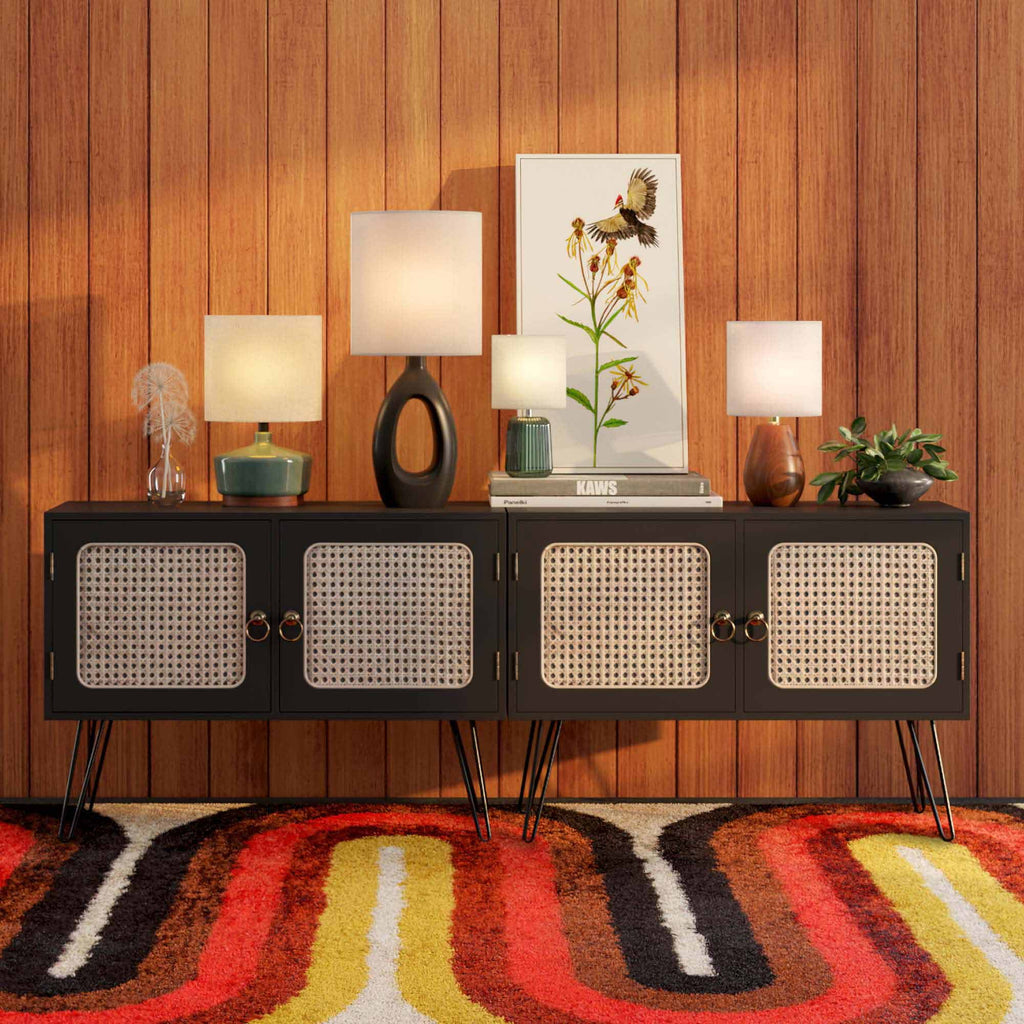  17" Tall Modern Mid-Century Ceramic Table Lamp with Wood Base