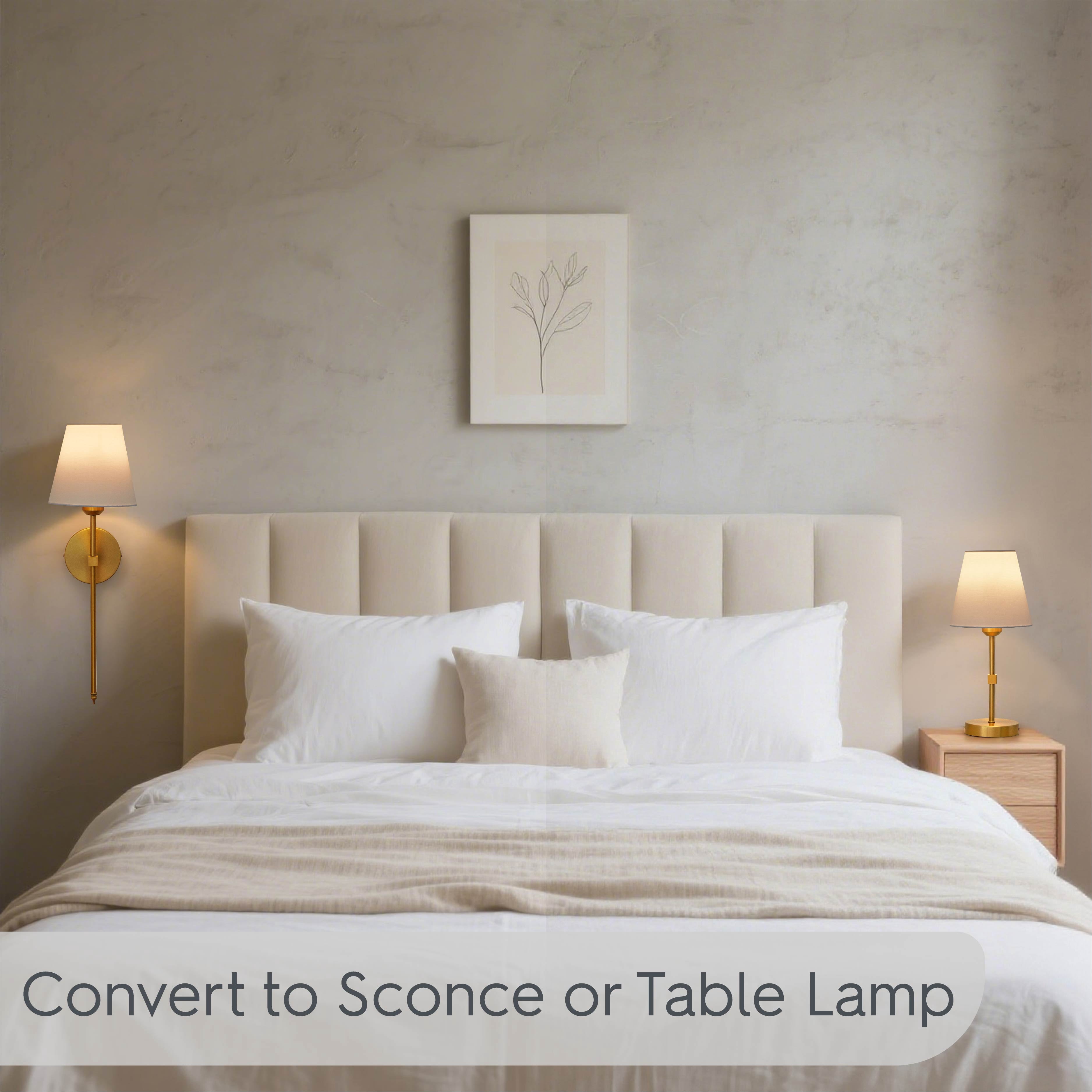  Contemporary Indoor 2-Pack Convertible LED Sconce Table Lamp, Gold