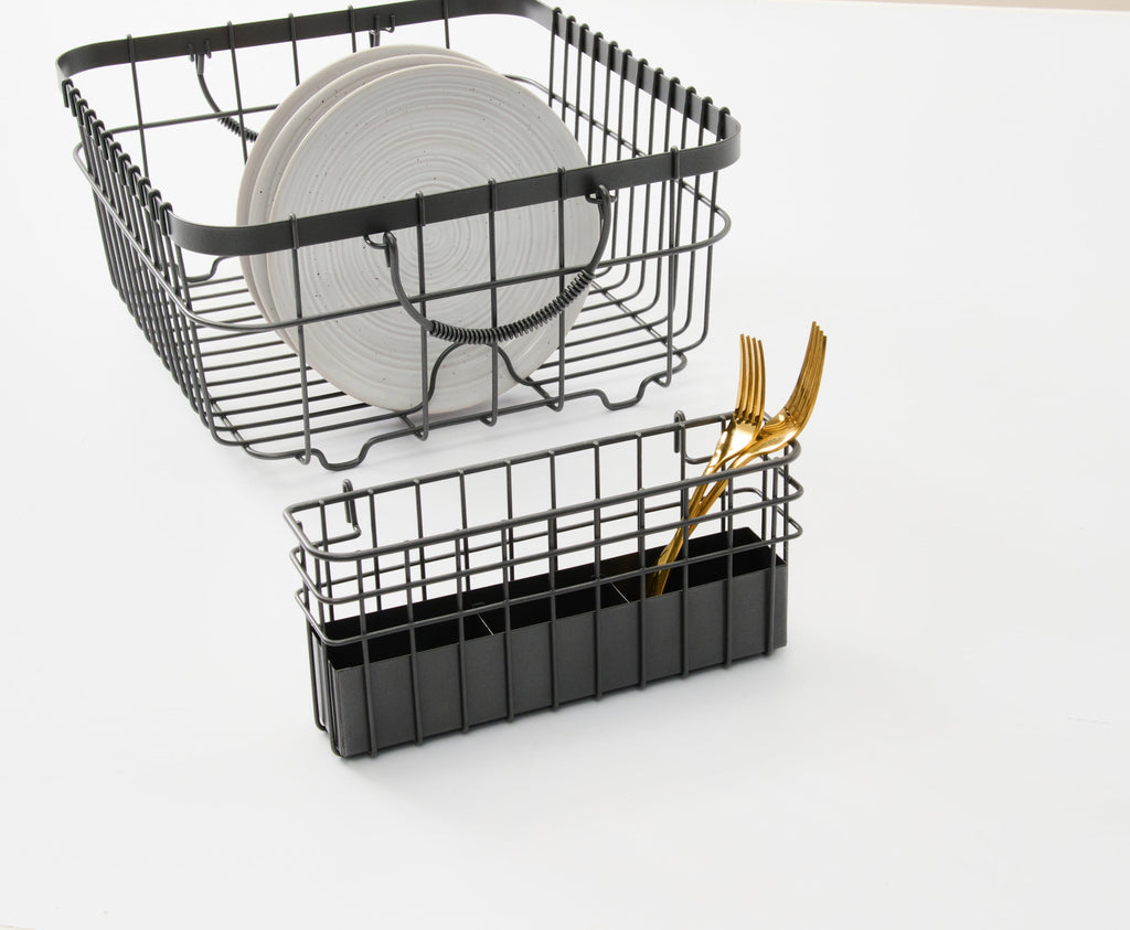 Metal Dish Rack with Caddy, Antique Gray, Best Used for Dish Drying and Sink Organization