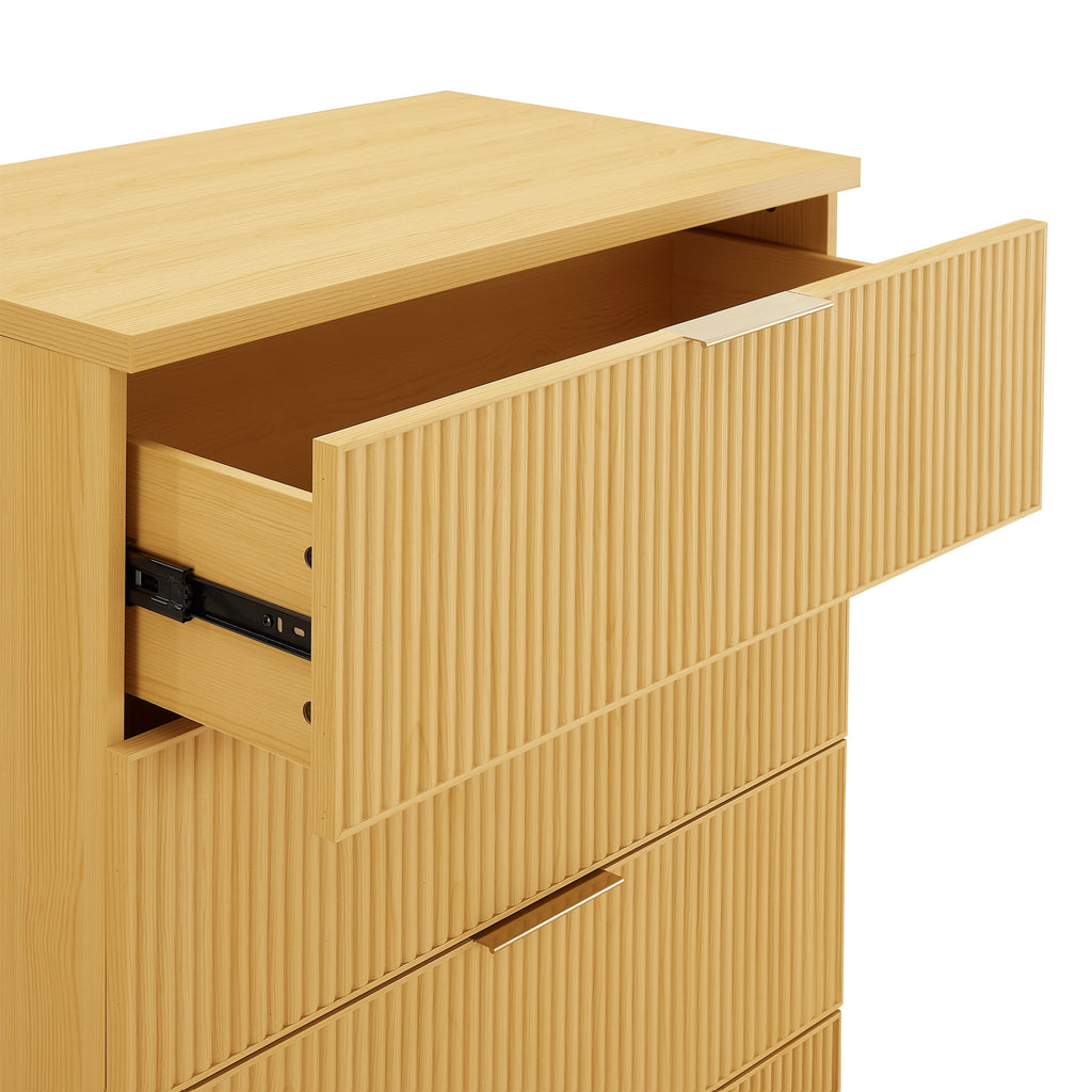  Lillian Fluted 4 Drawer Dresser, Natural Pine