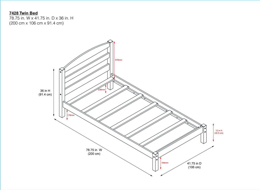  Leighton Kids Twin Size Bed, Wood Platform Bed Frame, Espresso