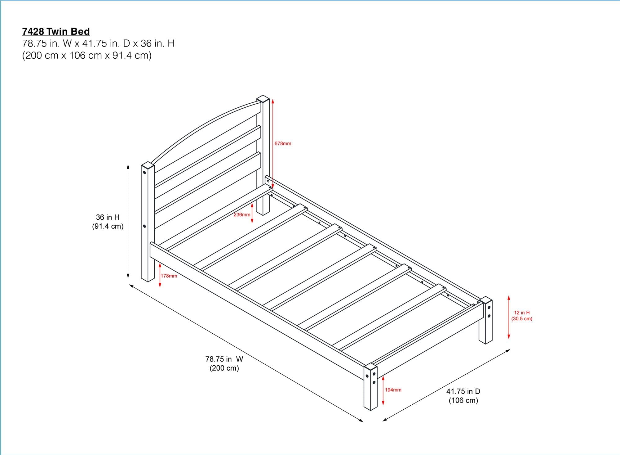  Leighton Kids Twin Size Bed, Wood Platform Bed Frame, Espresso