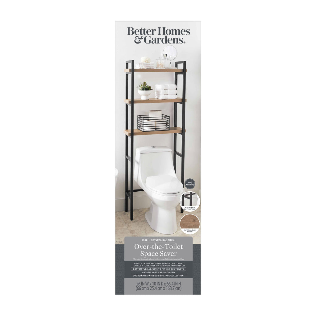  Jace 3-Shelf over-the-Toilet Storage Shelf with Black Frame and Oak Shelves