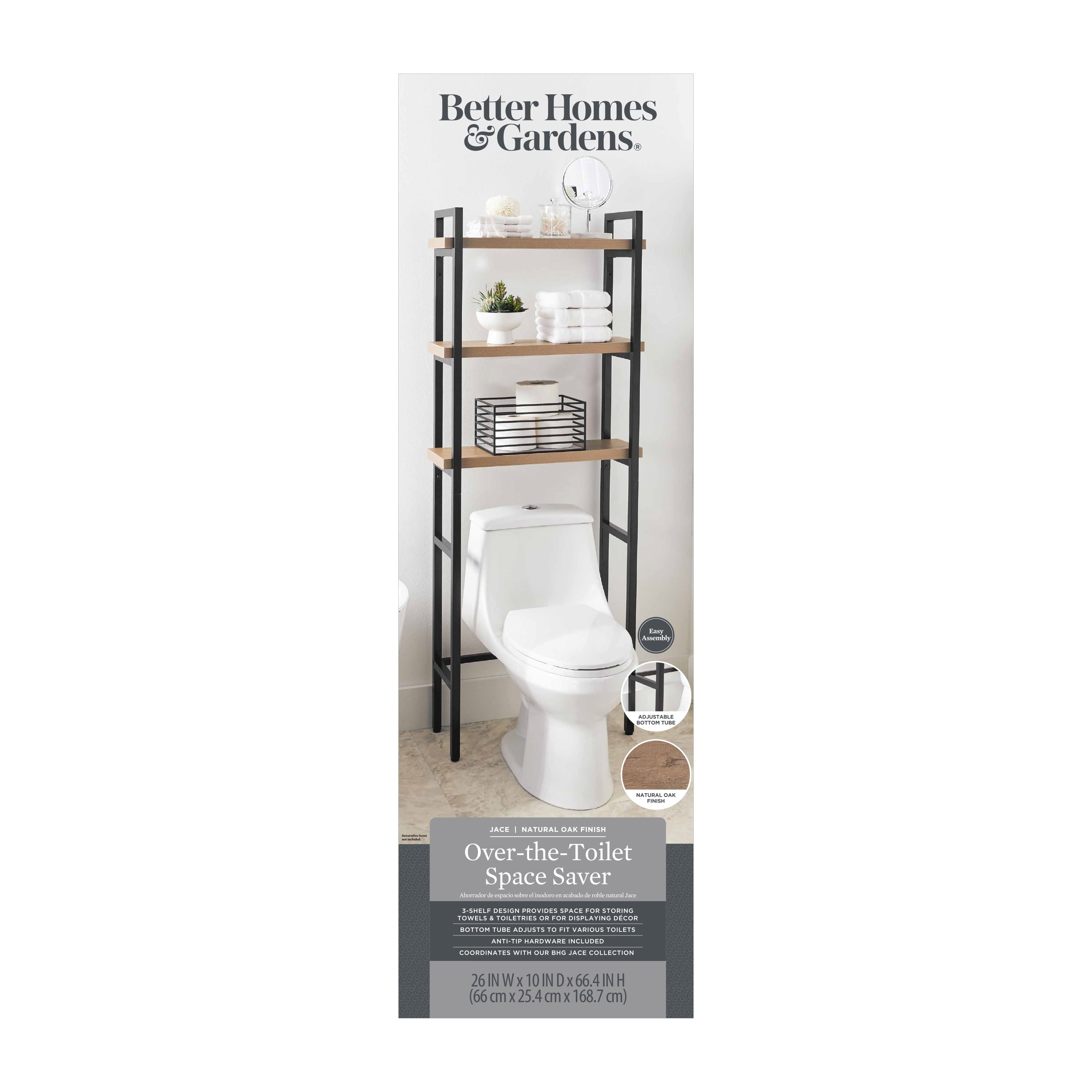  Jace 3-Shelf over-the-Toilet Storage Shelf with Black Frame and Oak Shelves
