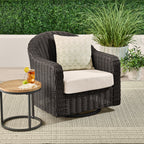 Bellamy Outdoor Motion Chair, Dark Brown Wicker with Cream Cushion