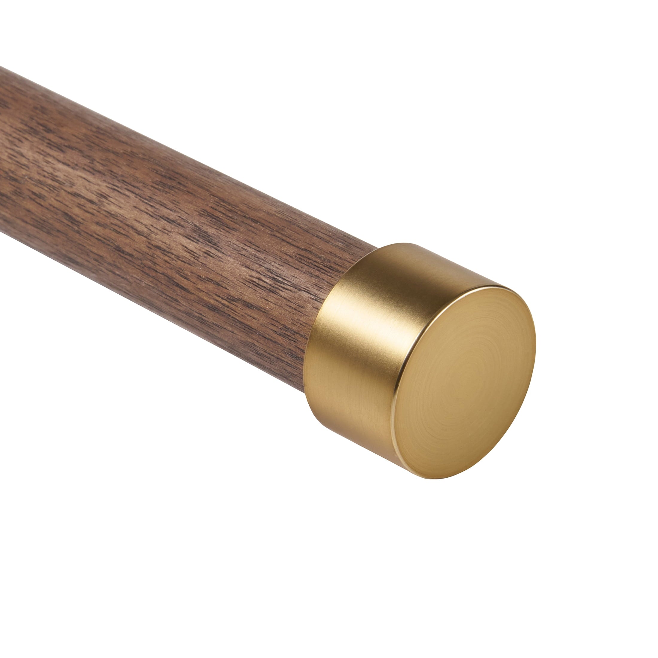  1� Walnut Wood and Brass Endcap Adjustable Single Curtain Rod, 32-120�