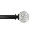  1" Matte Black and Clear Twisted Sphere Adjustable Single Curtain Rod, 32-120"