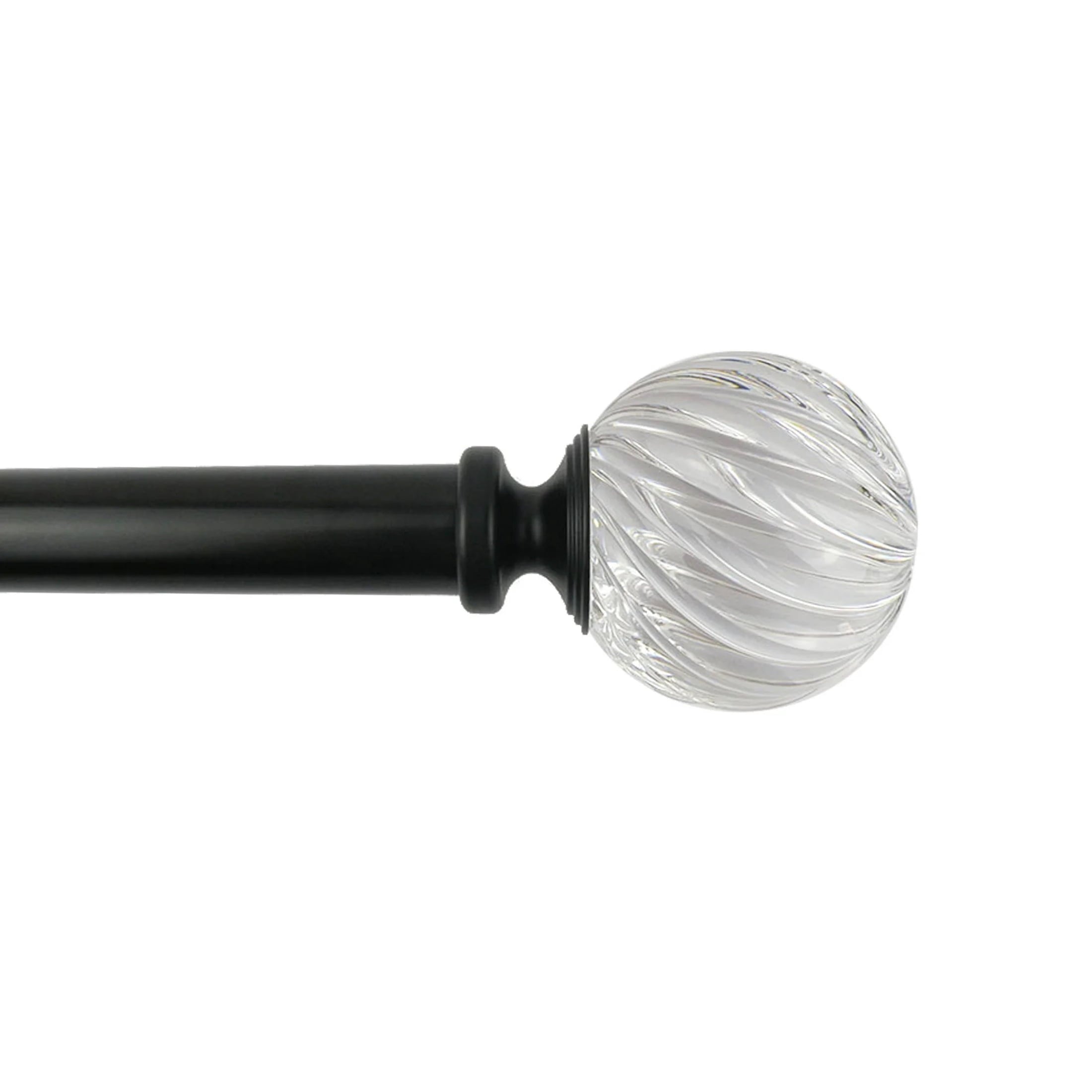 1" Matte Black and Clear Twisted Sphere Adjustable Single Curtain Rod, 32-120"