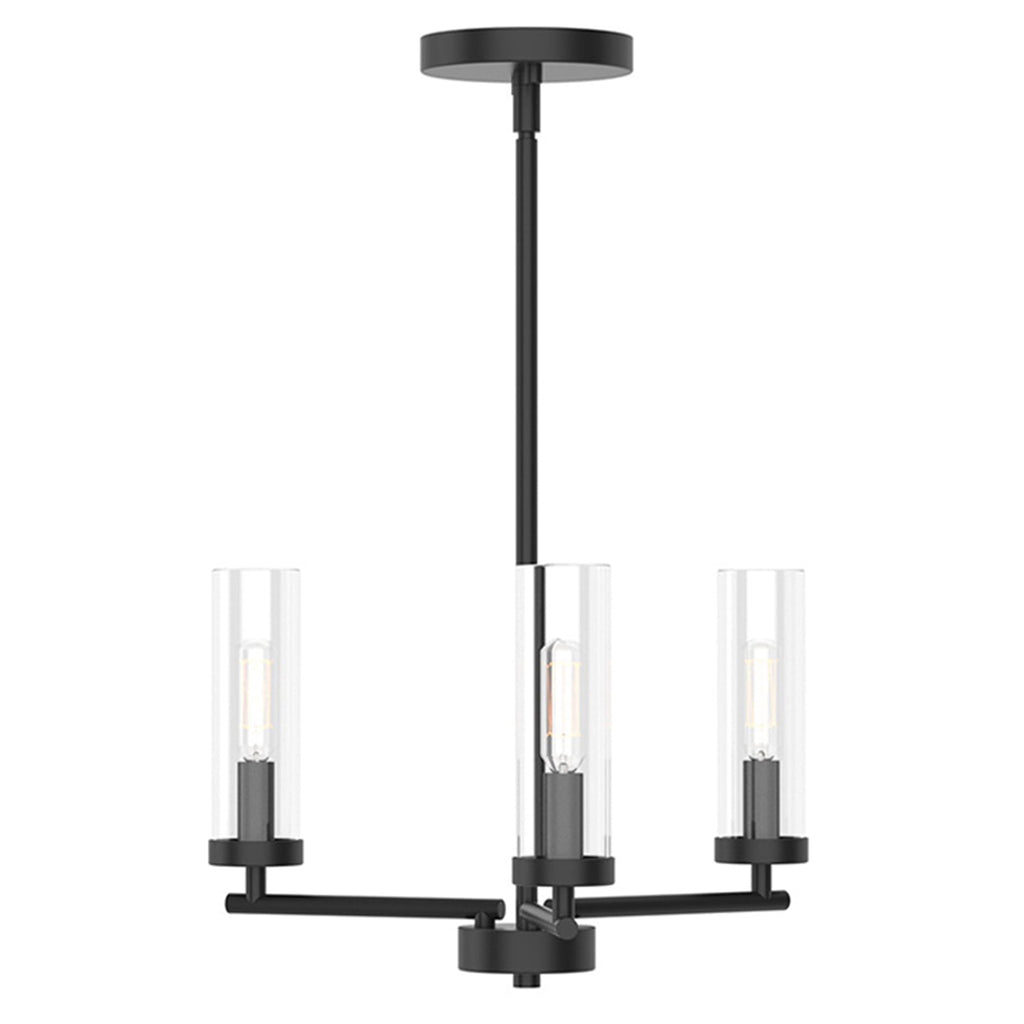 16 in Matte Black 3 Light Chandelier with Clear Glass - Contemporary Style