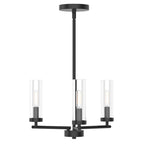  16 in Matte Black 3 Light Chandelier with Clear Glass - Contemporary Style