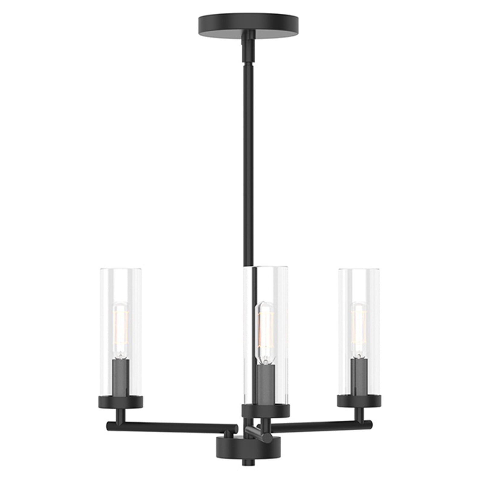  16 in Matte Black 3 Light Chandelier with Clear Glass - Contemporary Style
