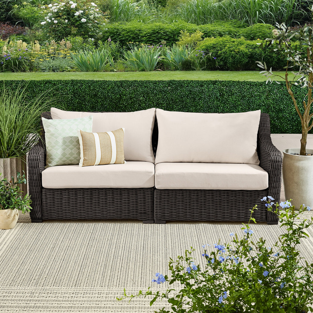  Bellamy Sofa, Dark Brown Wicker/Cream Cushions