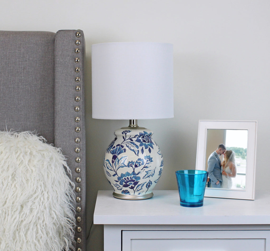  Floral Ceramic Lamp with Shade, 17"