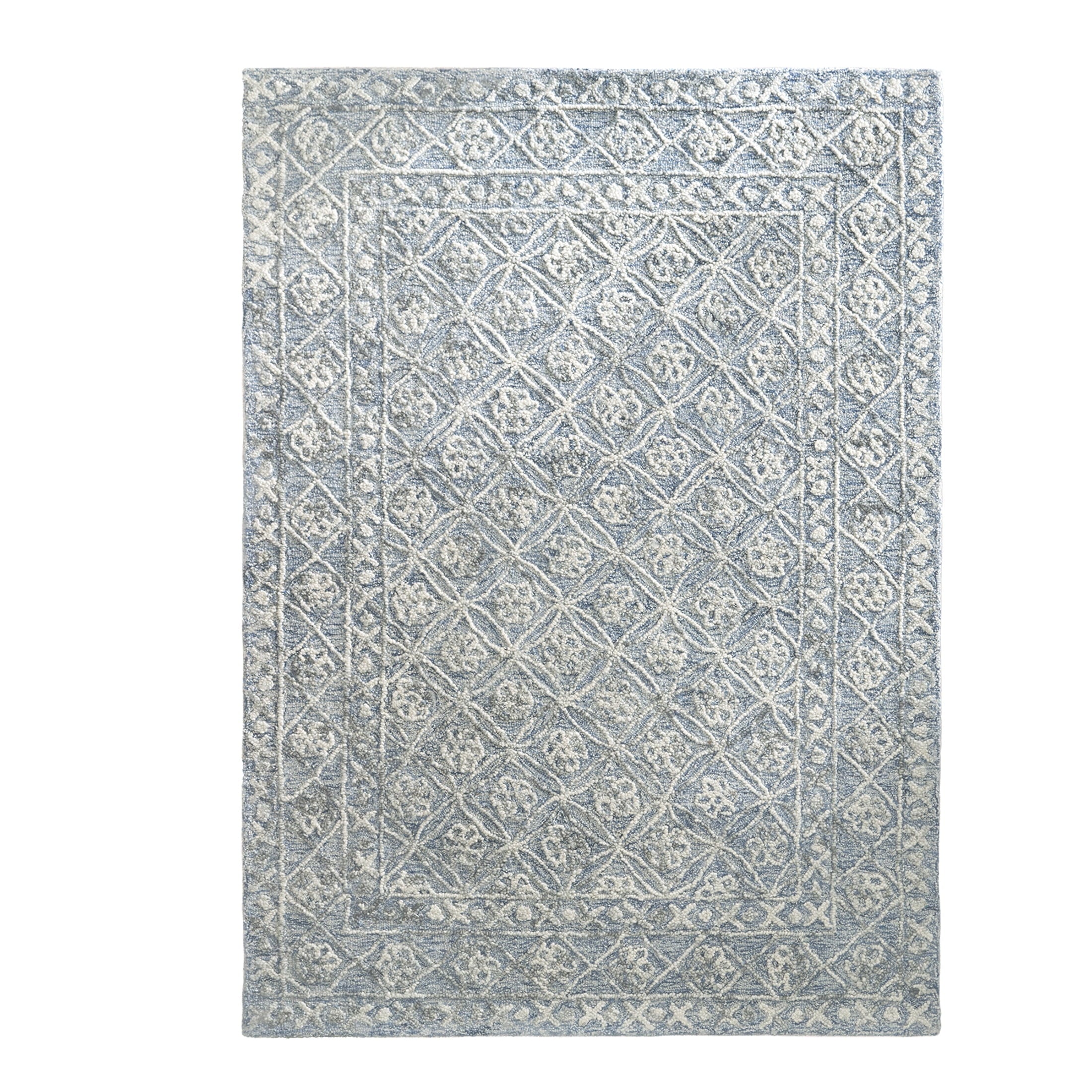  Blue/Silver Floral Trellis Indoor Area Rug, 5' x 7'