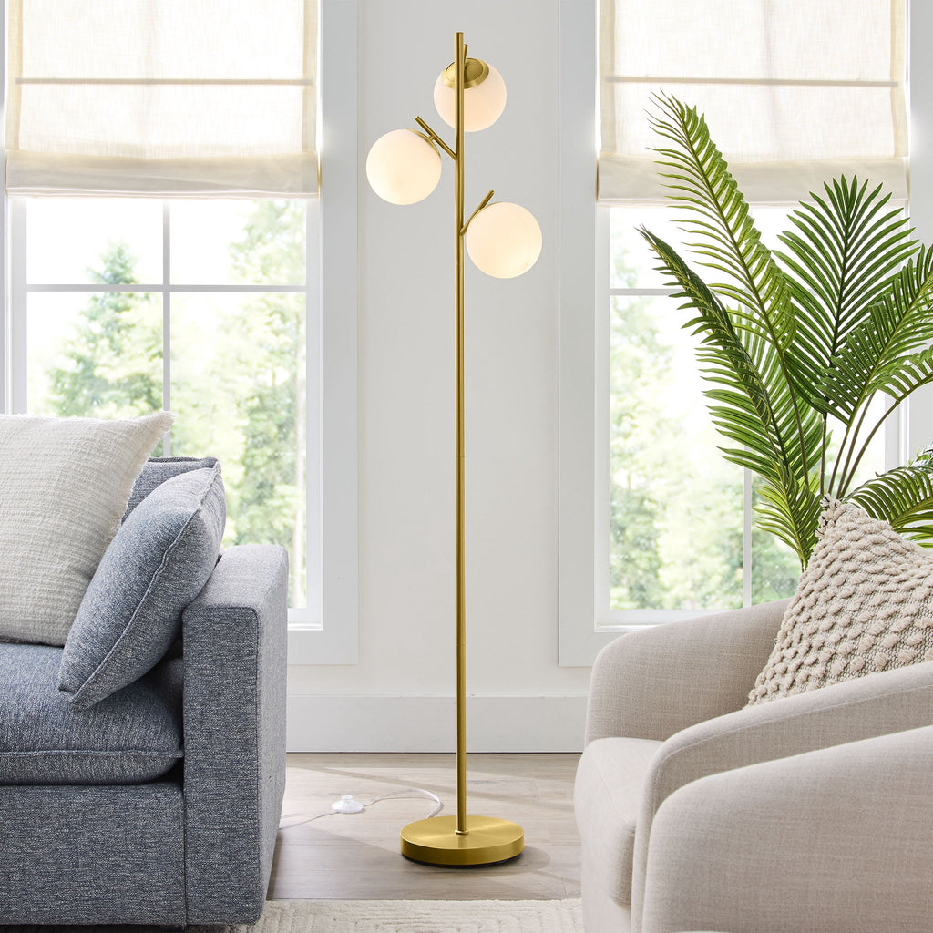  3-Globe Floor Lamp Modern Freestanding Lamp Living Room w/Foot Switch
