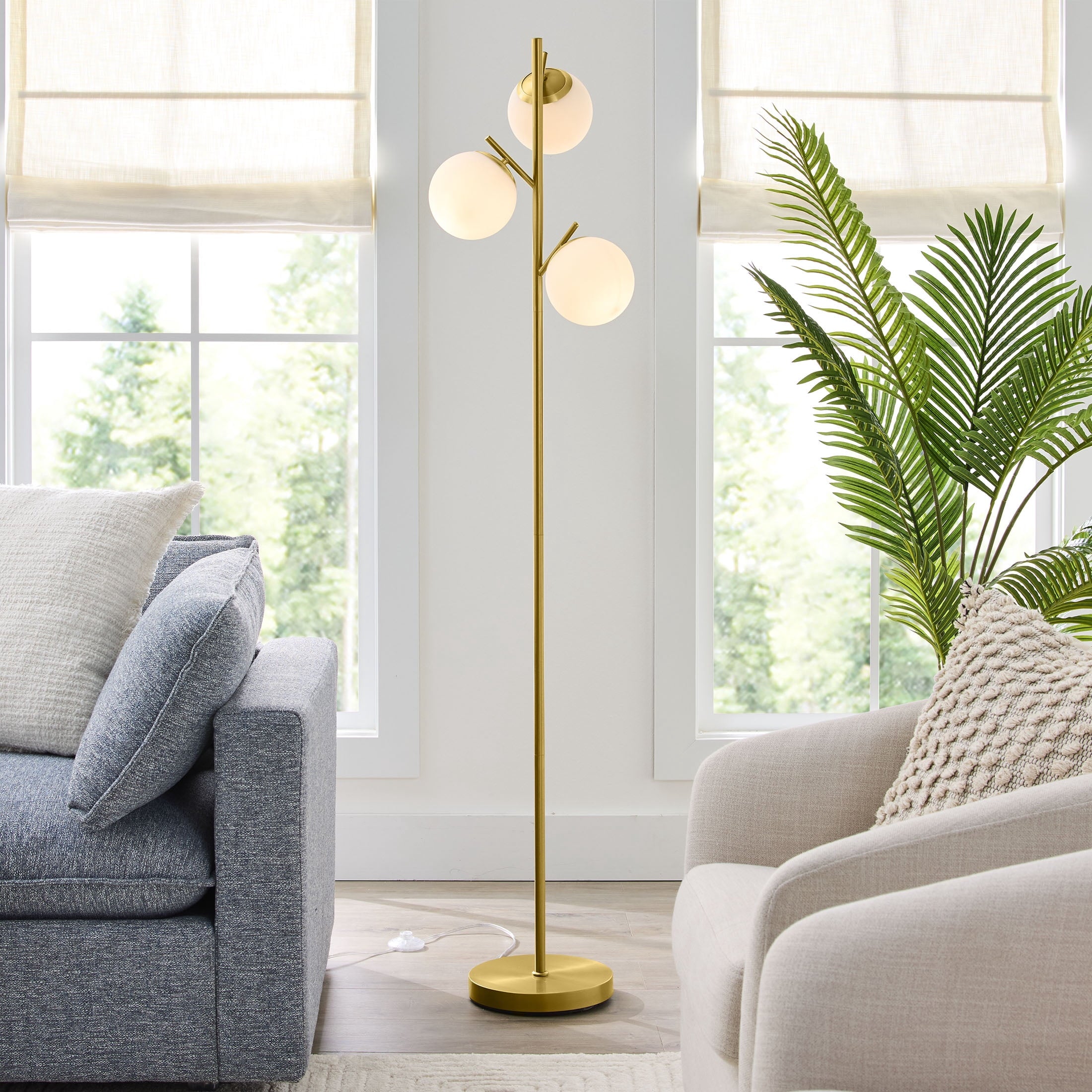  3-Globe Floor Lamp Modern Freestanding Lamp Living Room w/Foot Switch