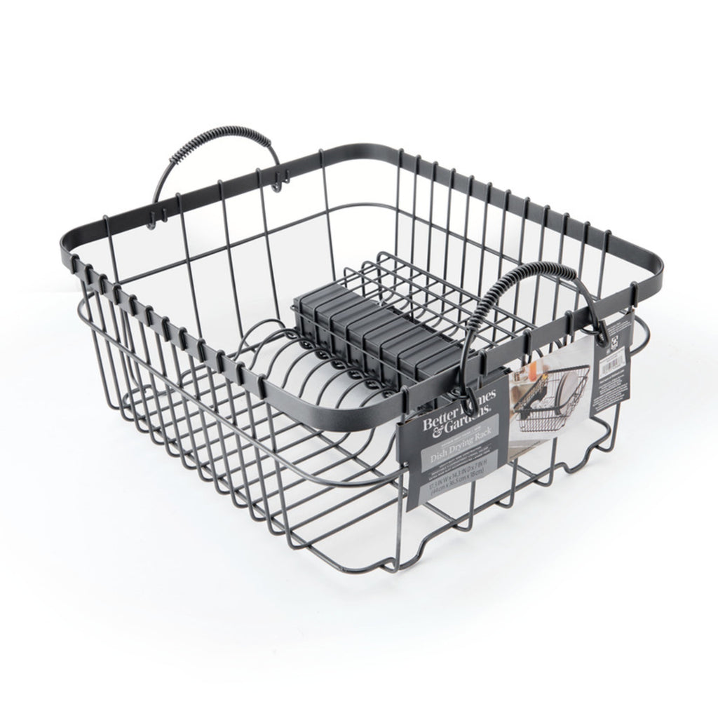  Metal Dish Rack with Caddy, Antique Gray, Best Used for Dish Drying and Sink Organization