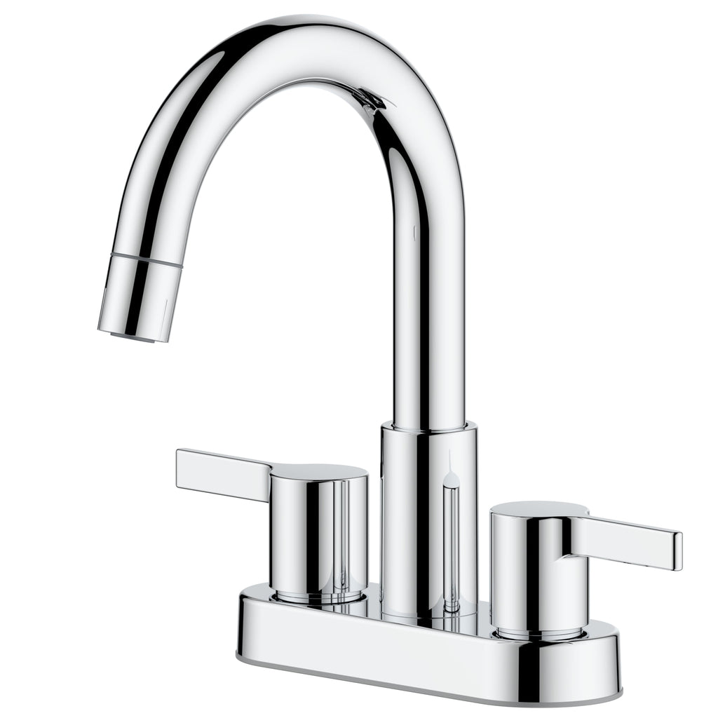  Clean Modern Chrome 4" Centerset Bathroom Faucet with Pull-Down Sprayer